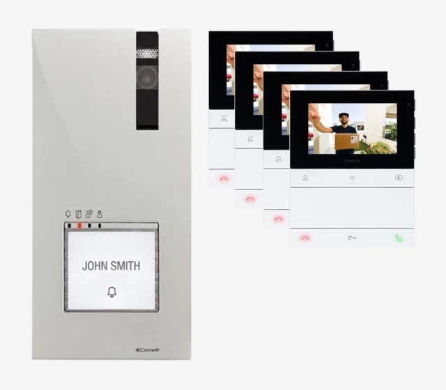 intercom systeem deur comelit kit chronos met quadra pl8431v met 4 monitors